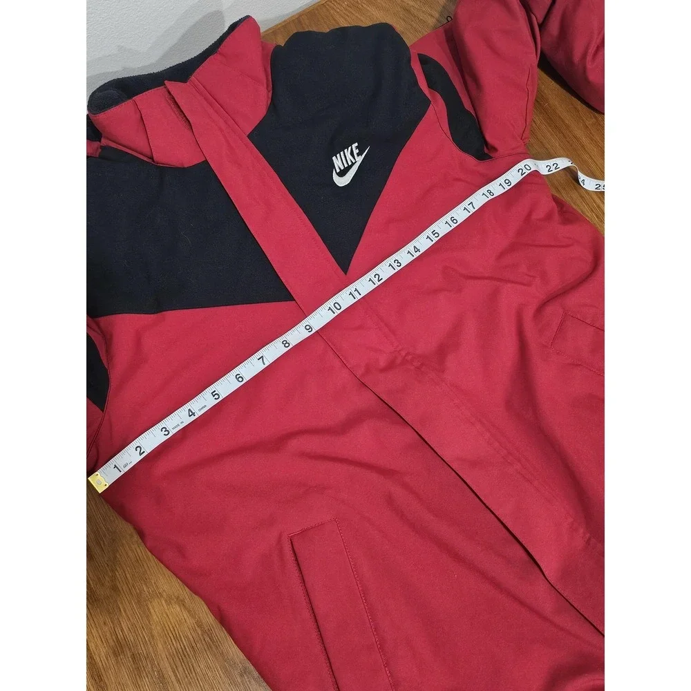 Nike Jacket Youth Large 14-16 Red Black Reversible Fleece Puffer Hooded